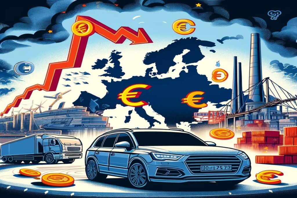 Illustration de l'impact économique des frais de douane sur les voitures en Europe.