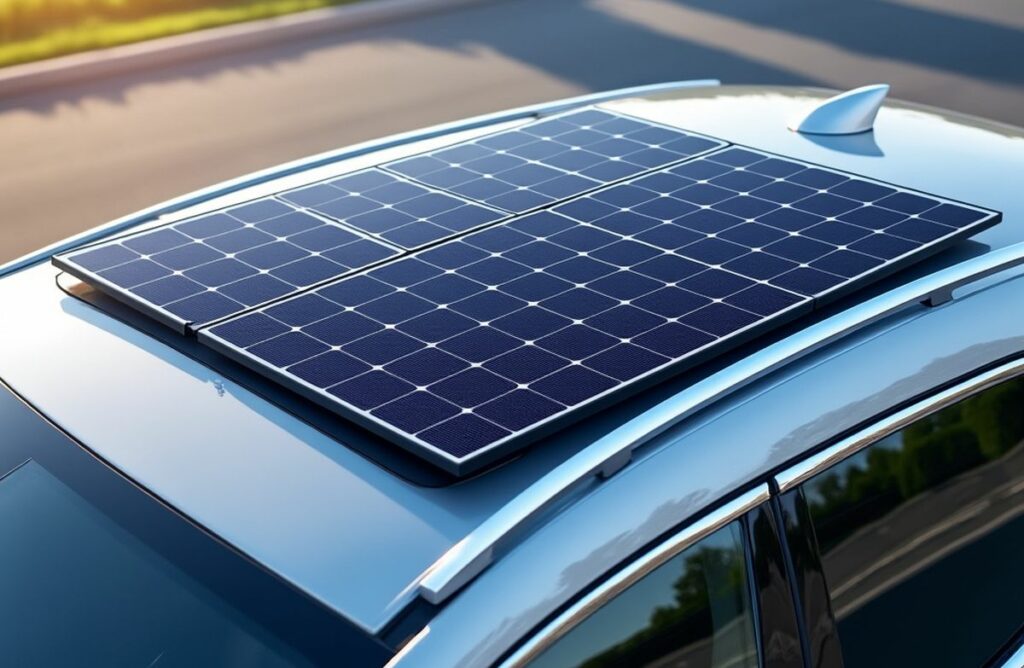 panneau solaire sur le toit d'une voiture électrique