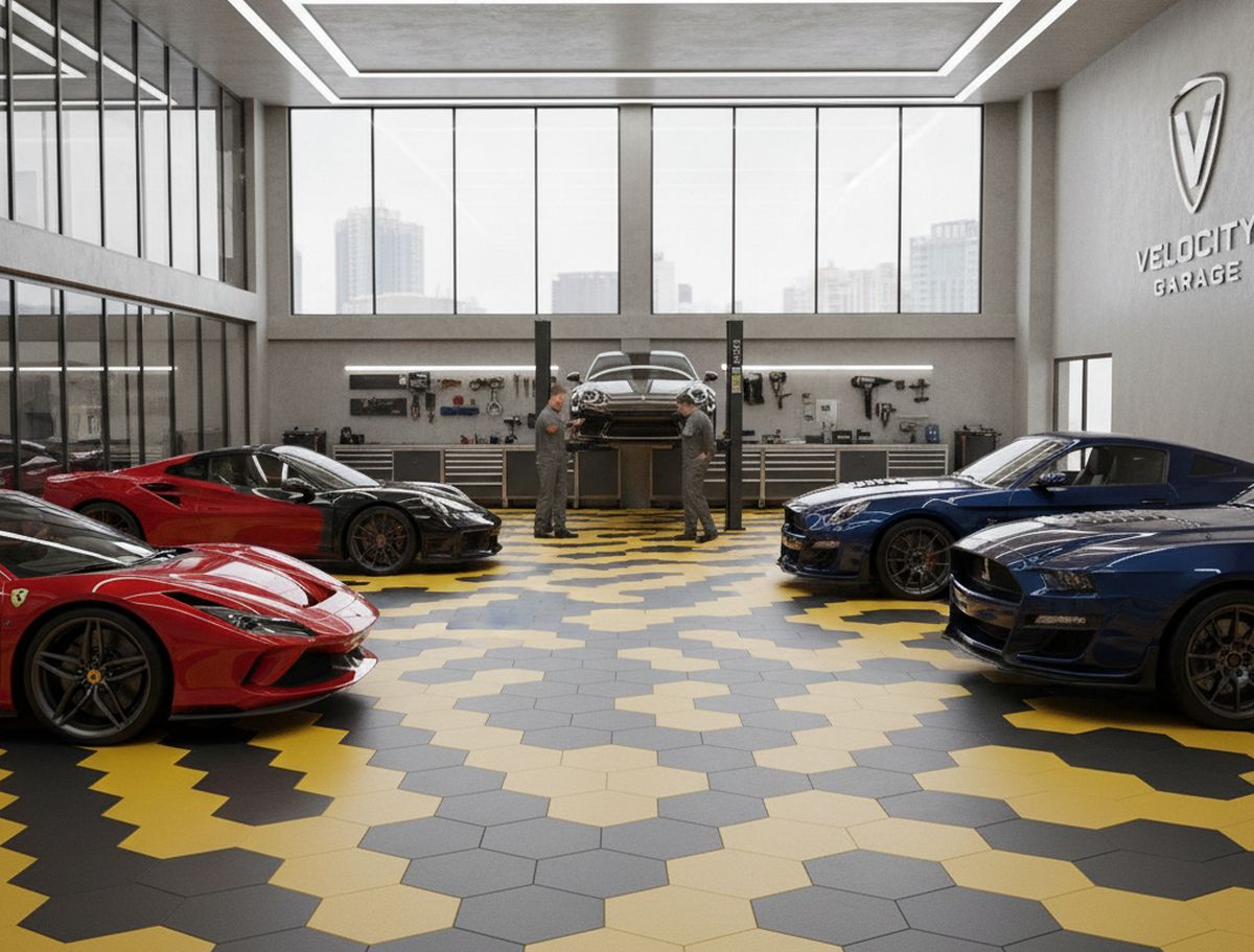Dalles clipsables hexagonales garage auto